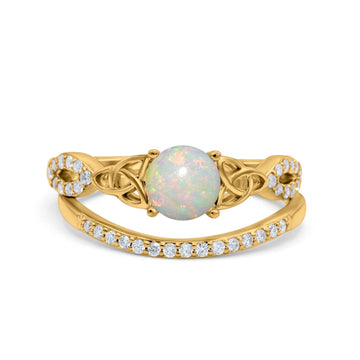 14K Yellow Gold 0.21ct Round 6mm G SI Natural White Opal Diamond Engagement Bridal Wedding Ring Size 6.5